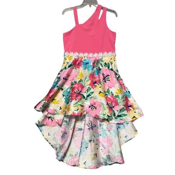 Speechless Kids Other - Speechless Kids Pink Floral High-Low One Shoulder Party Dress Size 16.5